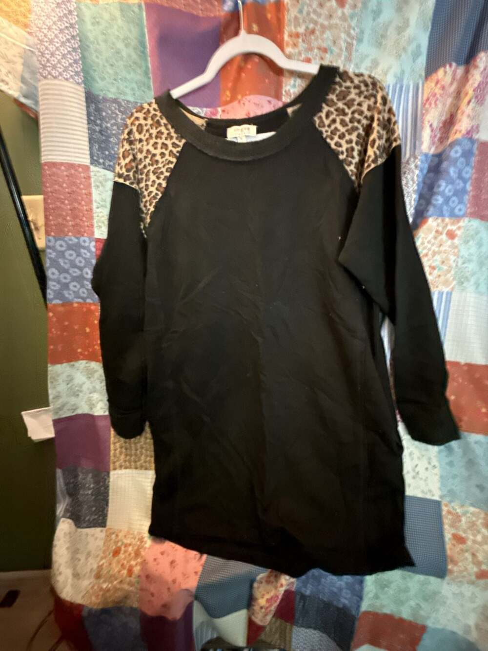 Umgee USA Black Leopard Print Raglan Long Sleeve Dress